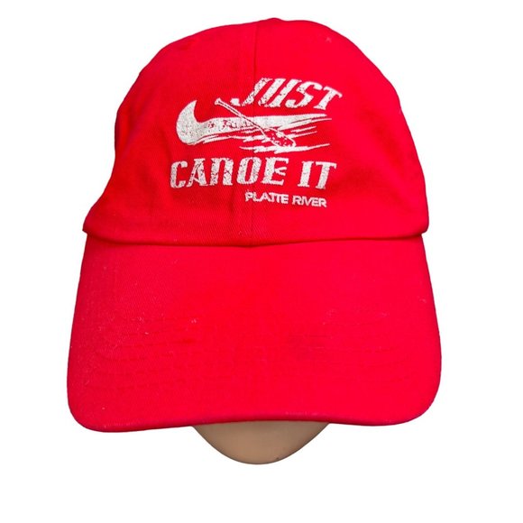 Just Canoe It Hat Platte River Nebraska Strapback Red Cotton Cap One Size - Picture 2 of 6